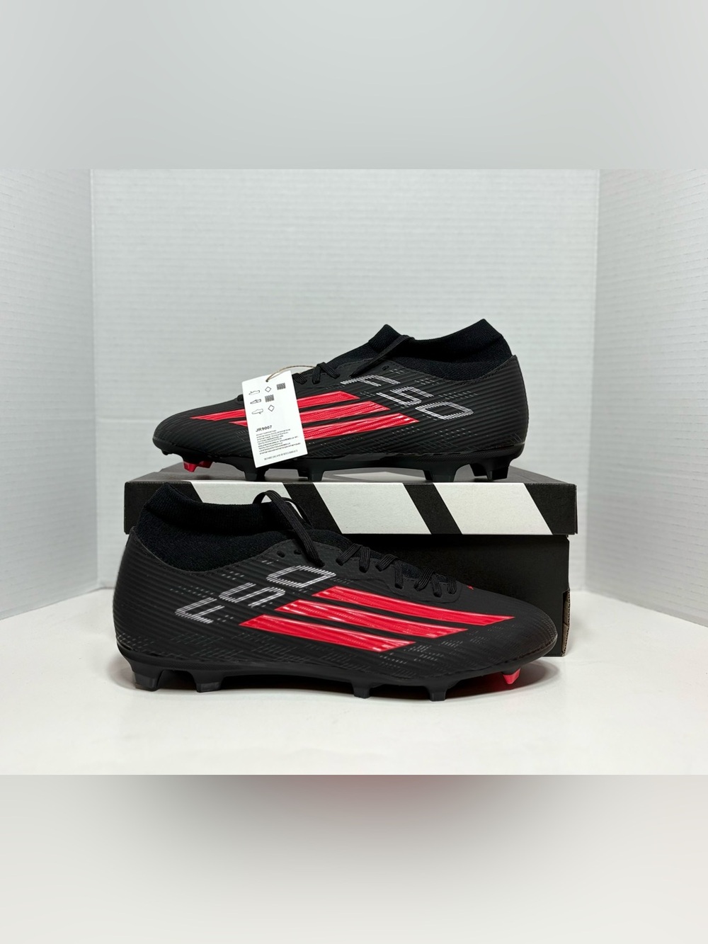 adidas Men's Black and Red Soccer Cleats F50 mid cut FG MG football boot JR9007
